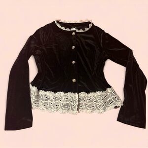Black Velvet Top with Lace Trim